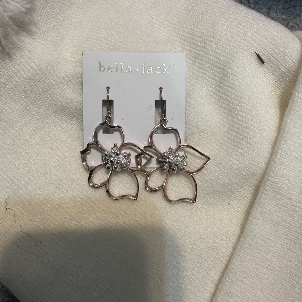 Bella+Jack Rose Gold Floral Drop Earrings with Crystal Cluster - Picture 2 of 4